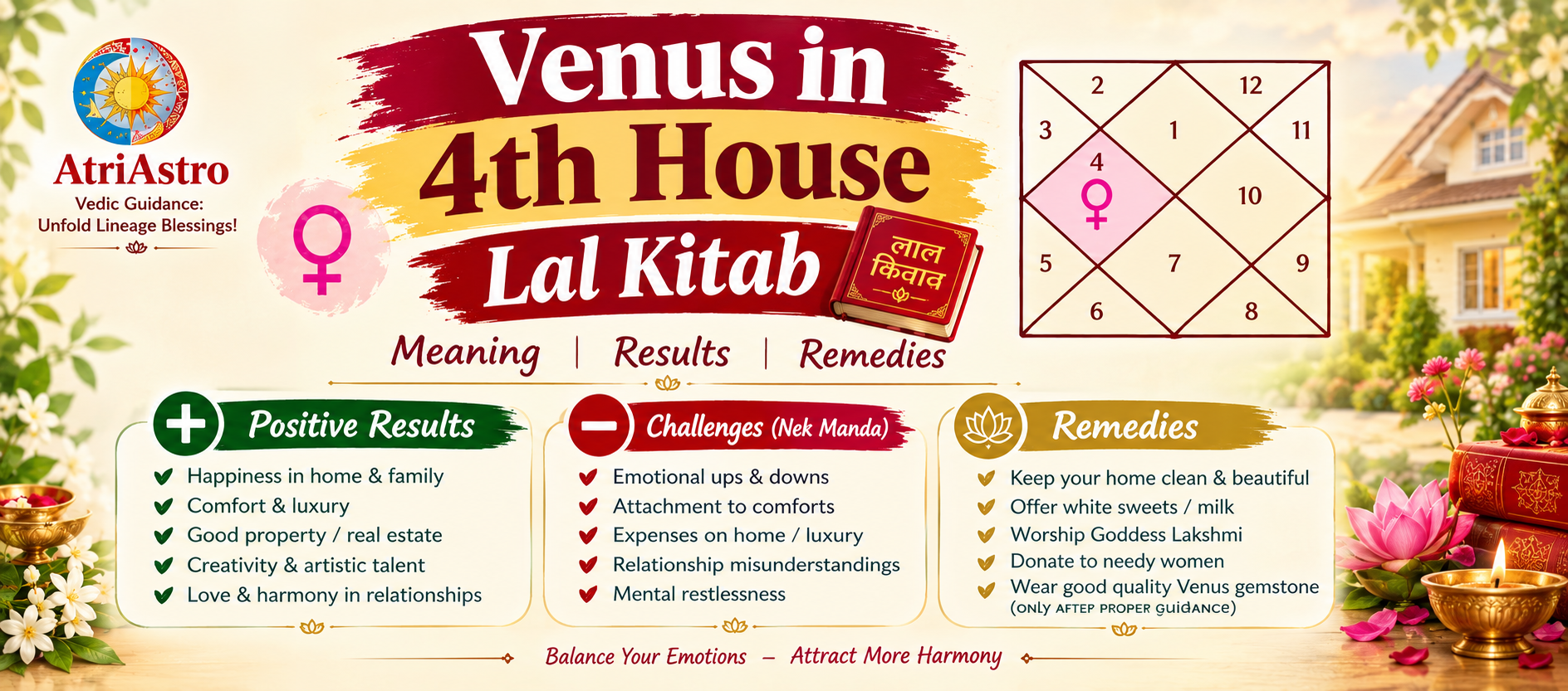 Venus in 4th house Lal Kitab meaning results remedies nek manda